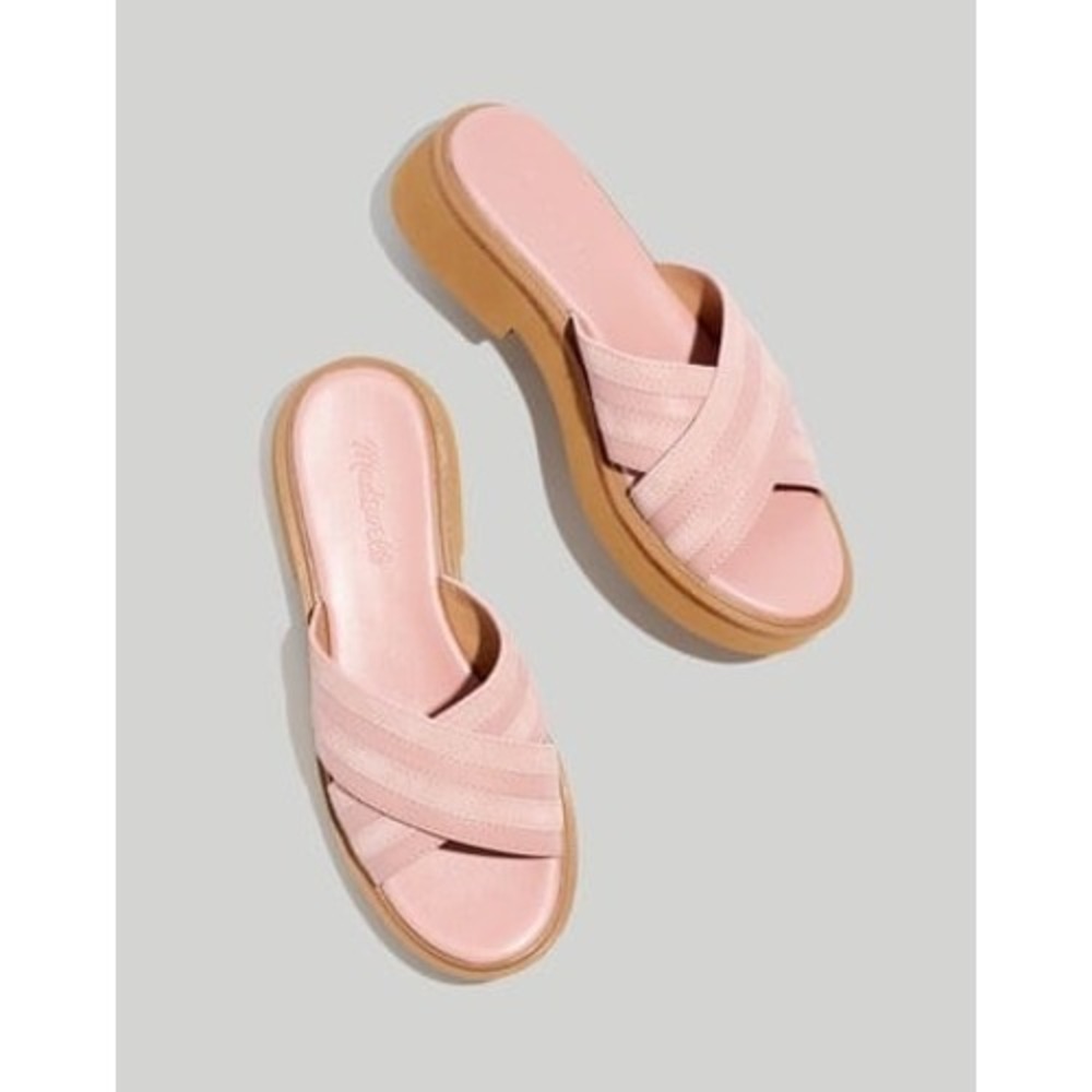 Madewell The Kiera Cross-Strap Slide Sandals Pink Leather Suede Platform Size 8